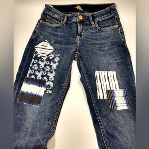 Tommy Bahama Boho Patchwork Vintage Boyfriend Slim Denim Jeans 26 x 29 26x29